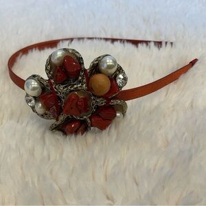 Tasha Red Floral Headband with Pearls and Stones
